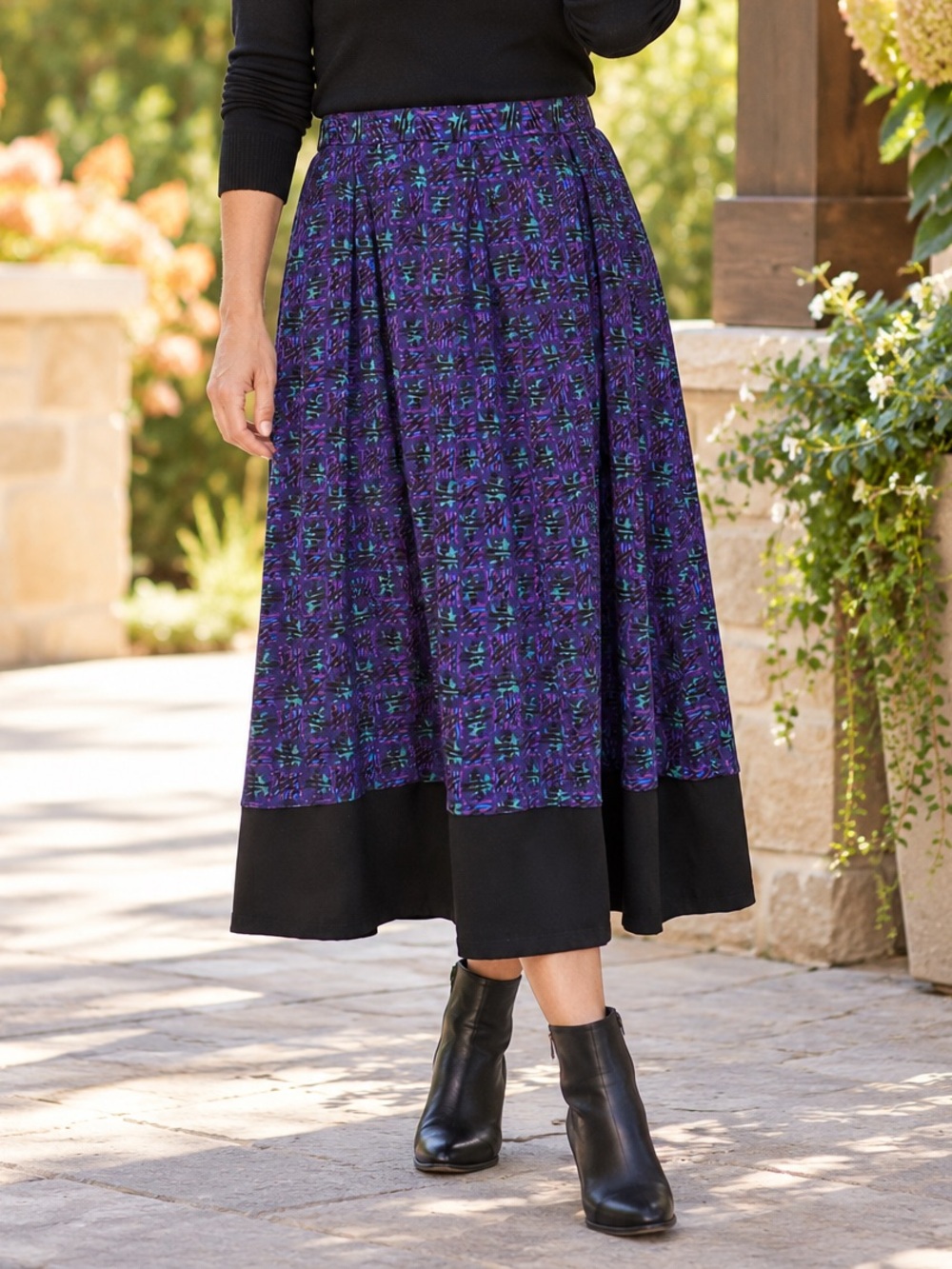 🇨🇦 Vintage Ziba Maxi Skirt Purple Black Pockets Size 16 Made in Canada Y2K 90s